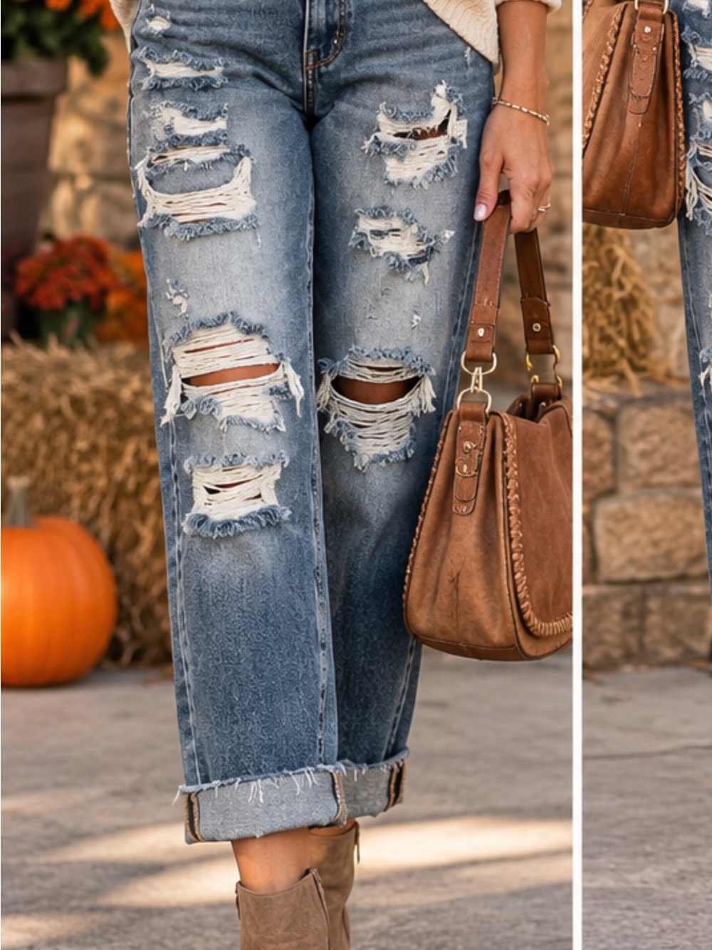 KanCan Distressed Boyfriend Jeans in Faded Blue